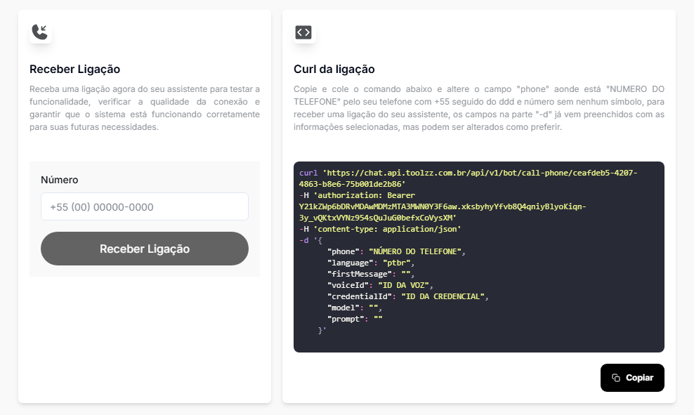 configurações do voice
