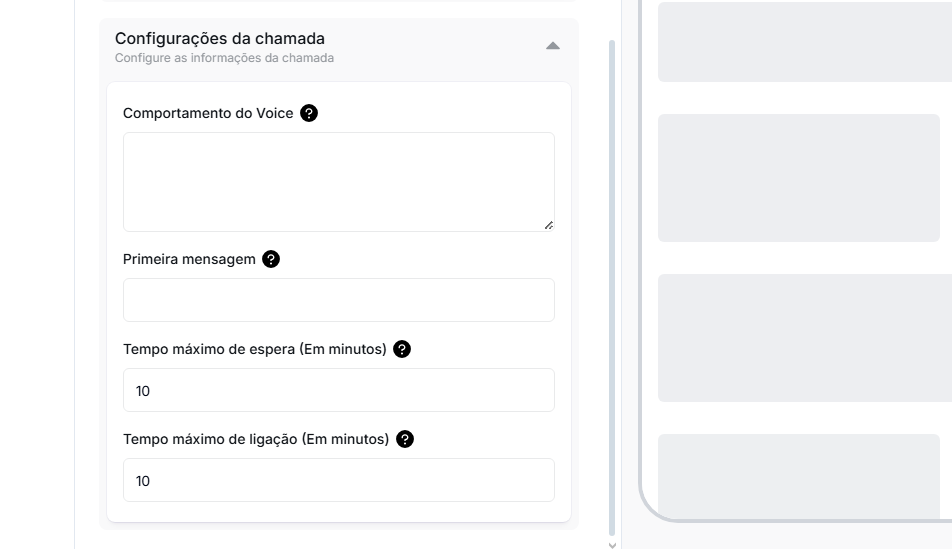 configurações do voice
