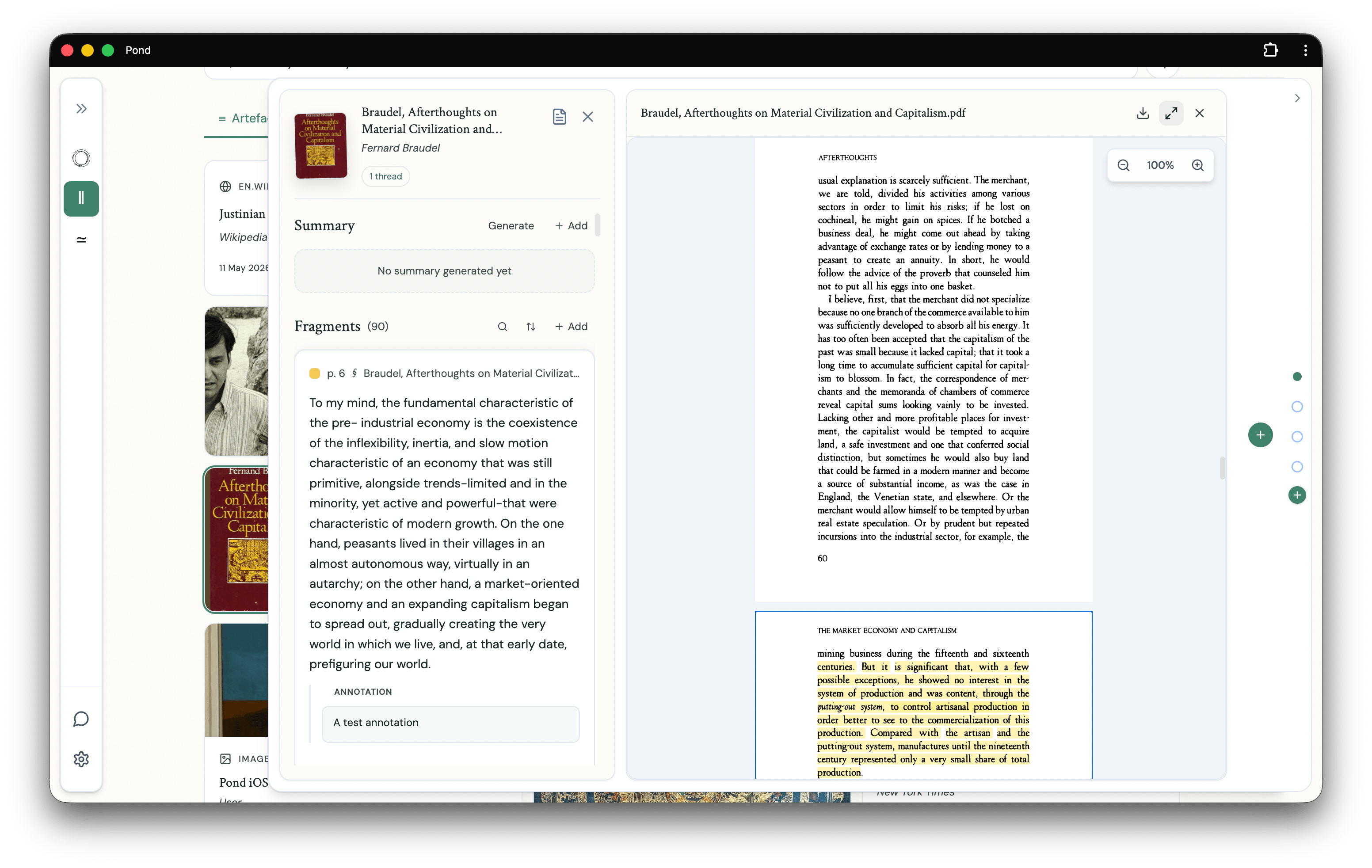 Opening the full artefact view from the sidebar