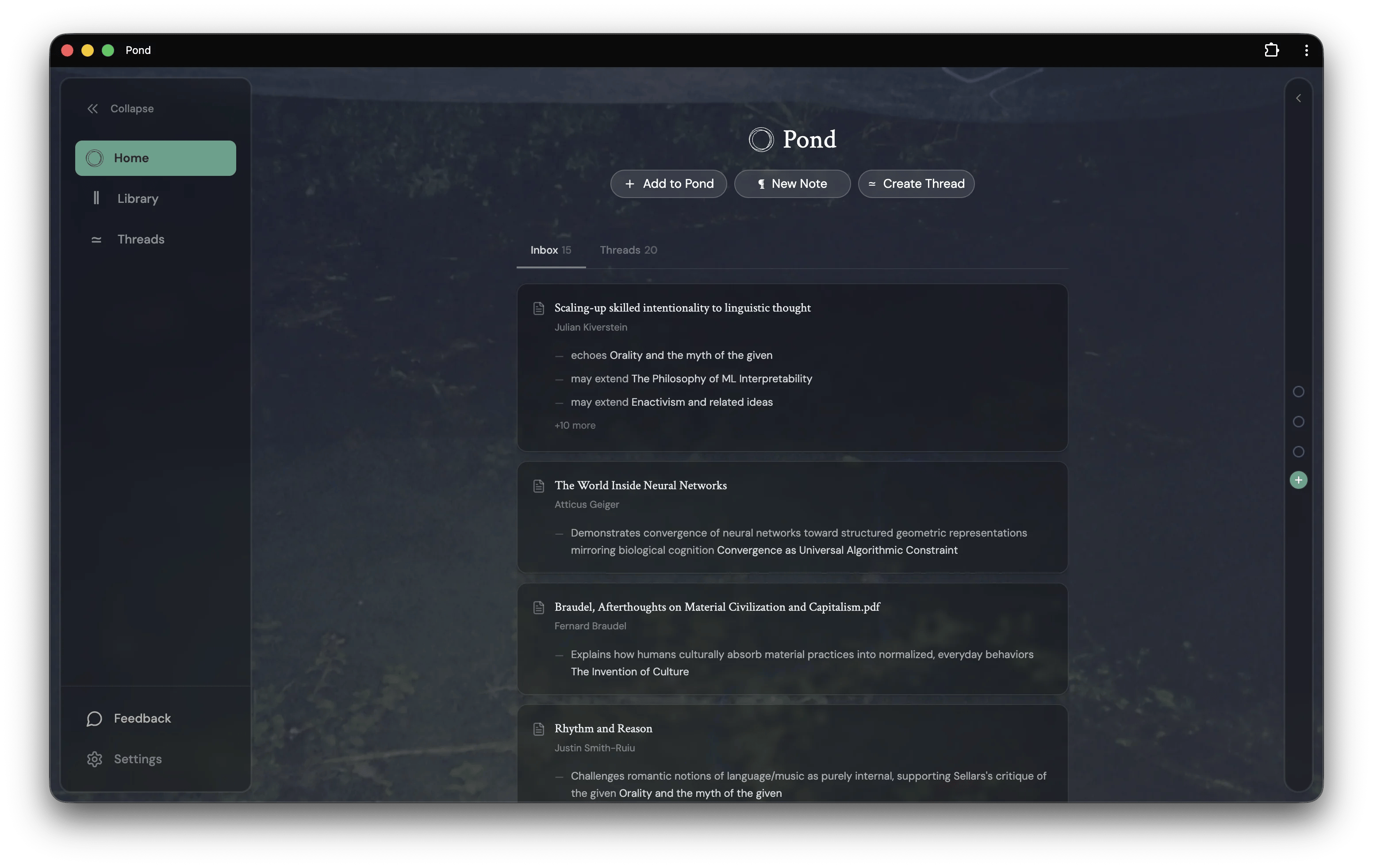 The Home Inbox with typed resonance hints