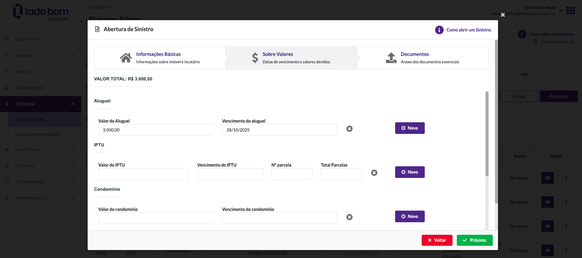 Formulário de sinistro