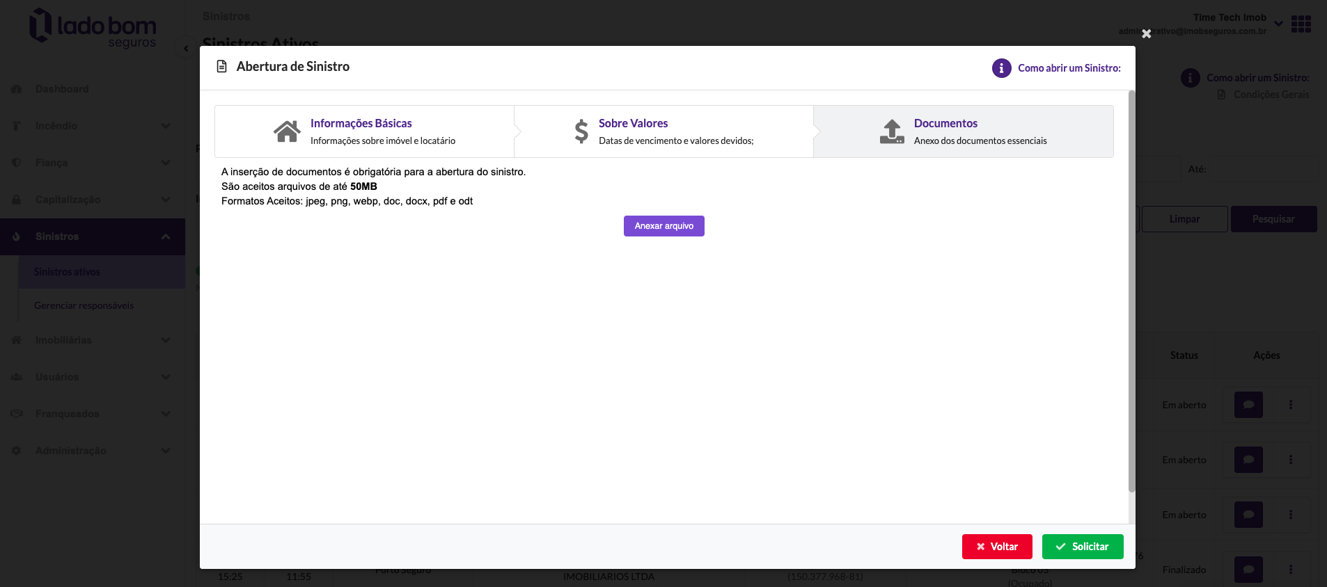 Confirmação de envio