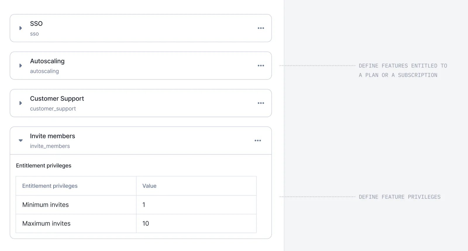 Lago entitlements defining feature access on a plan.