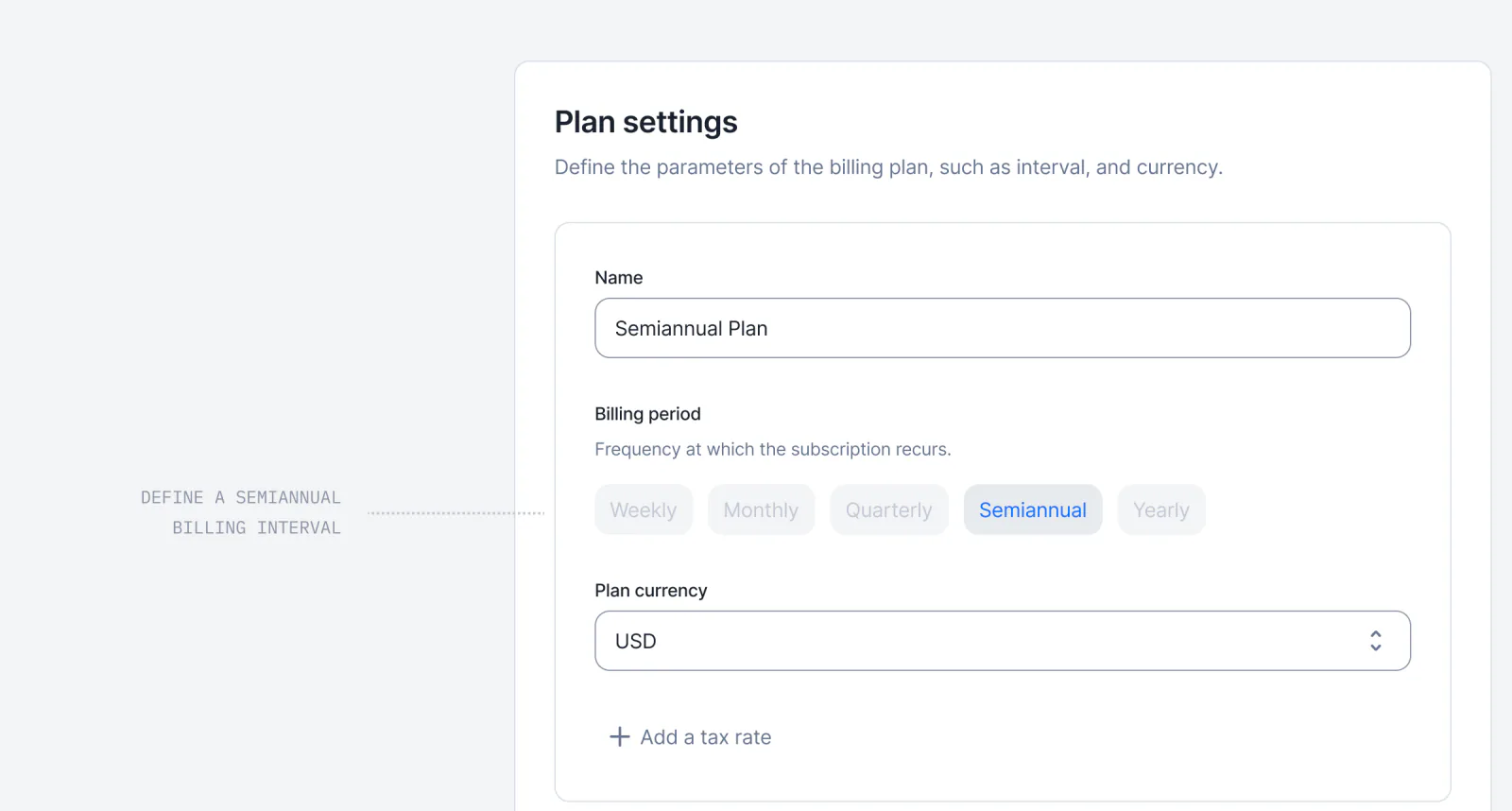 Lago subscription billing interval set to semiannual.