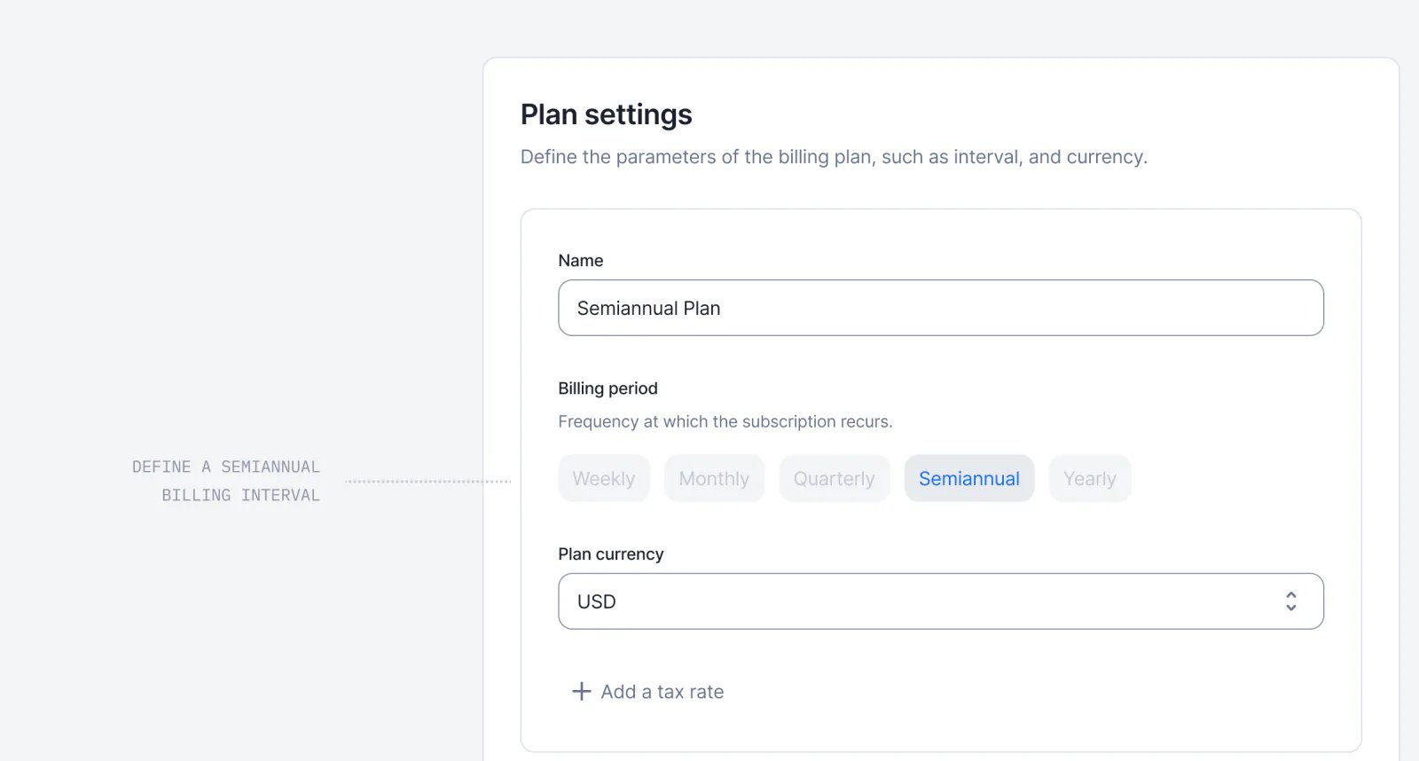 Lago subscription billing interval set to semiannual.