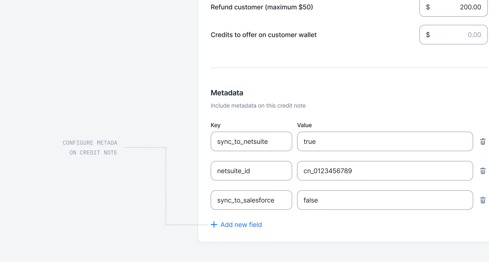 Lago credit note enriched with custom metadata fields.