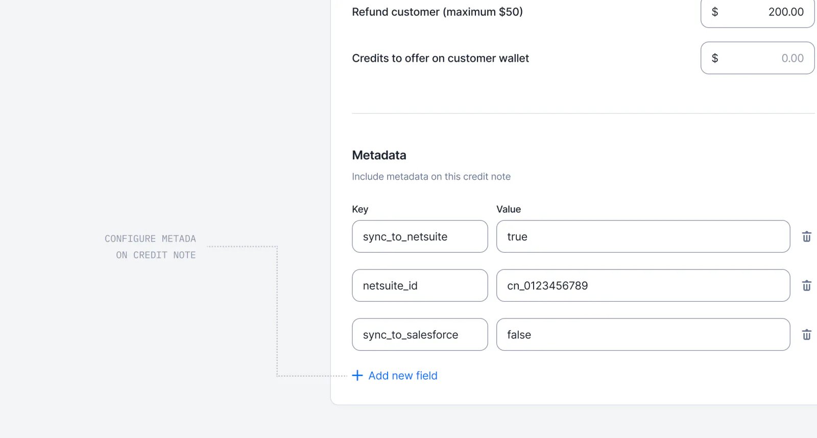 Lago credit note enriched with custom metadata fields.