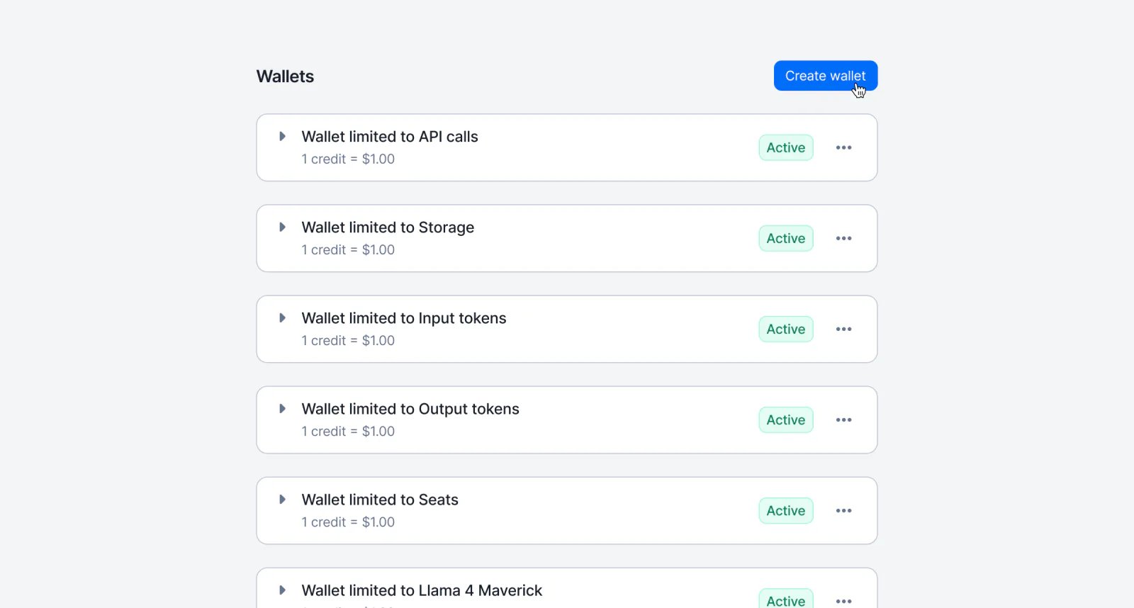 Lago customer with several wallets, each with its own priority and scope.