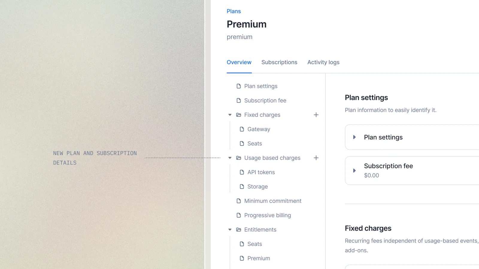 Redesigned Lago plan and subscription view with the new structural sidebar.