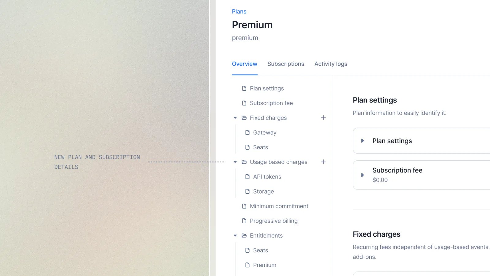 Redesigned Lago plan and subscription view with the new structural sidebar.