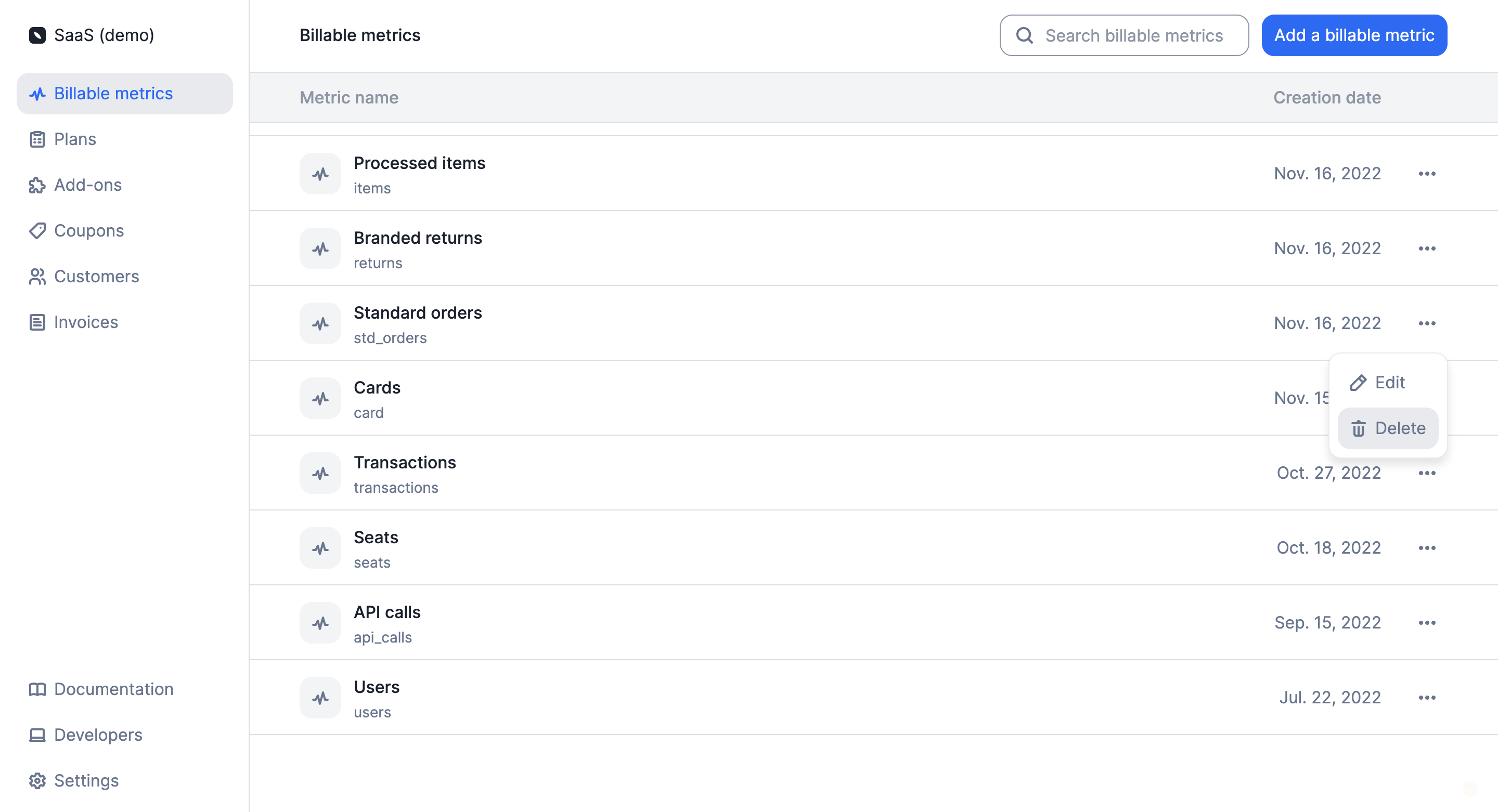 How to delete a billable metric