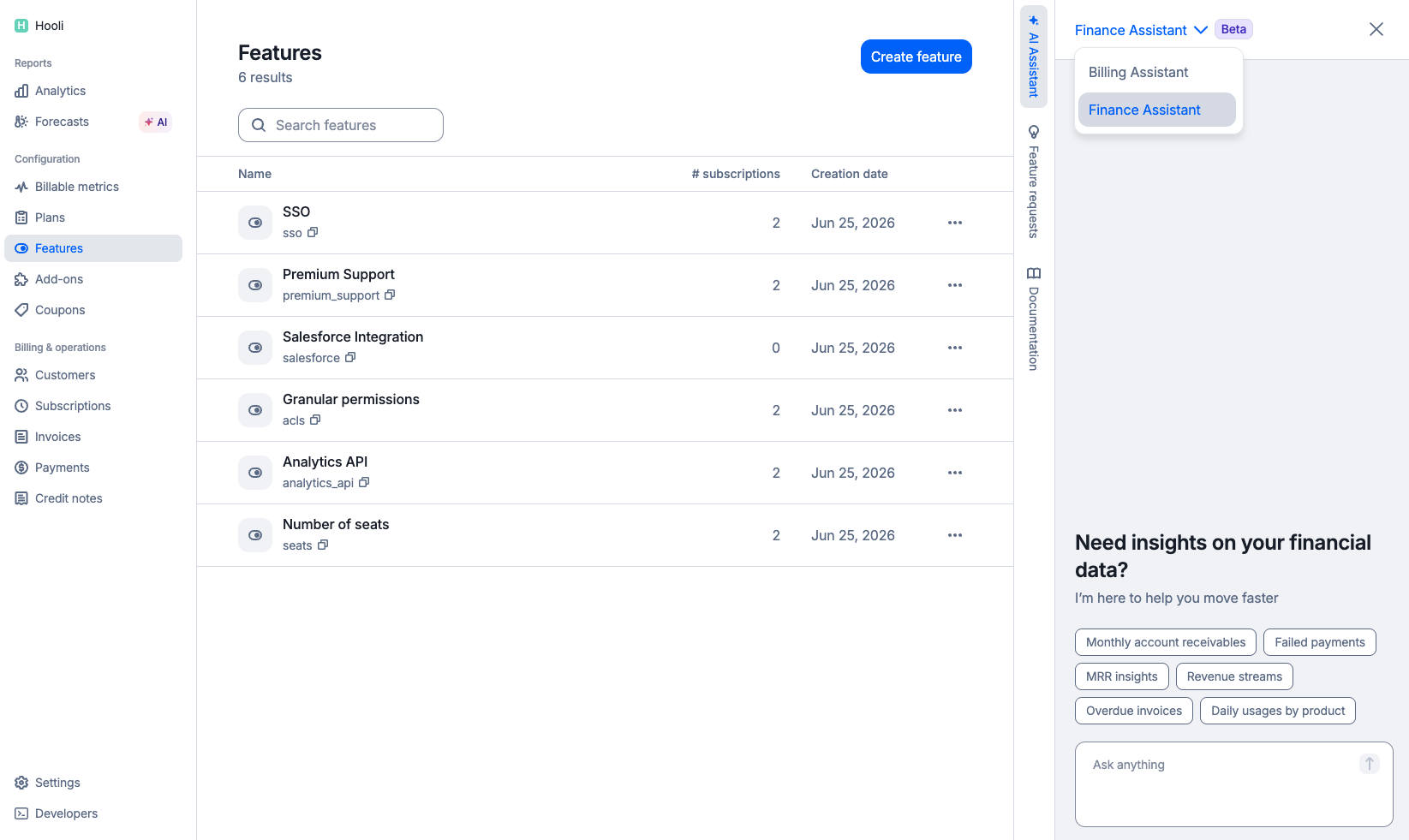 Finance Assistant documentation view