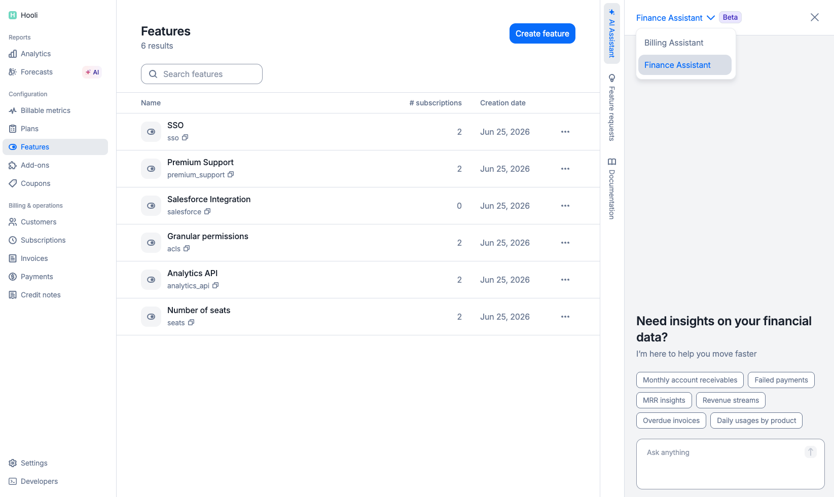 Finance Assistant documentation view