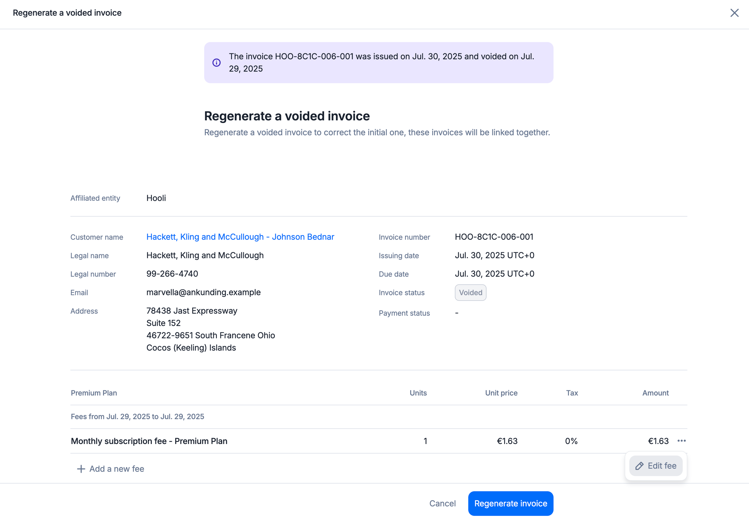 Void Invoice Example Void invoices - Lago