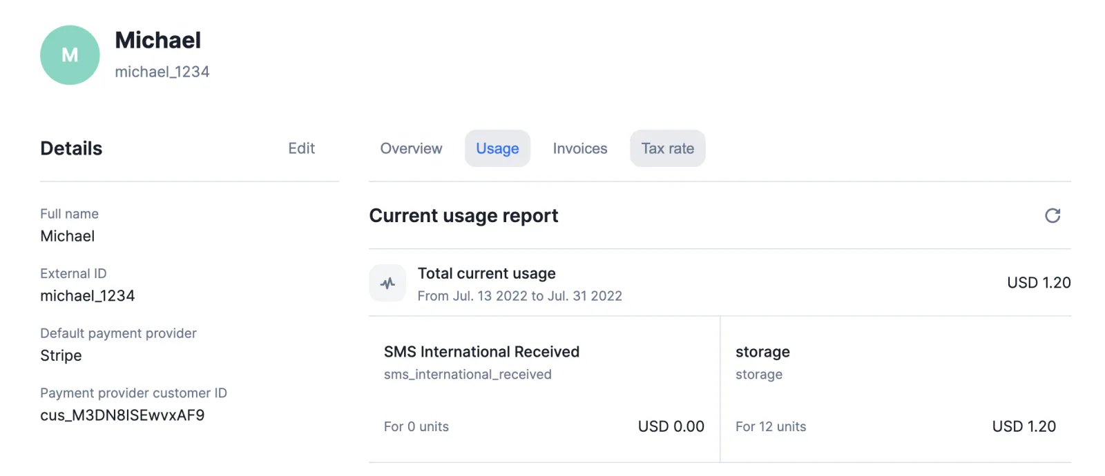 Lago customer current usage for the ongoing billing period.