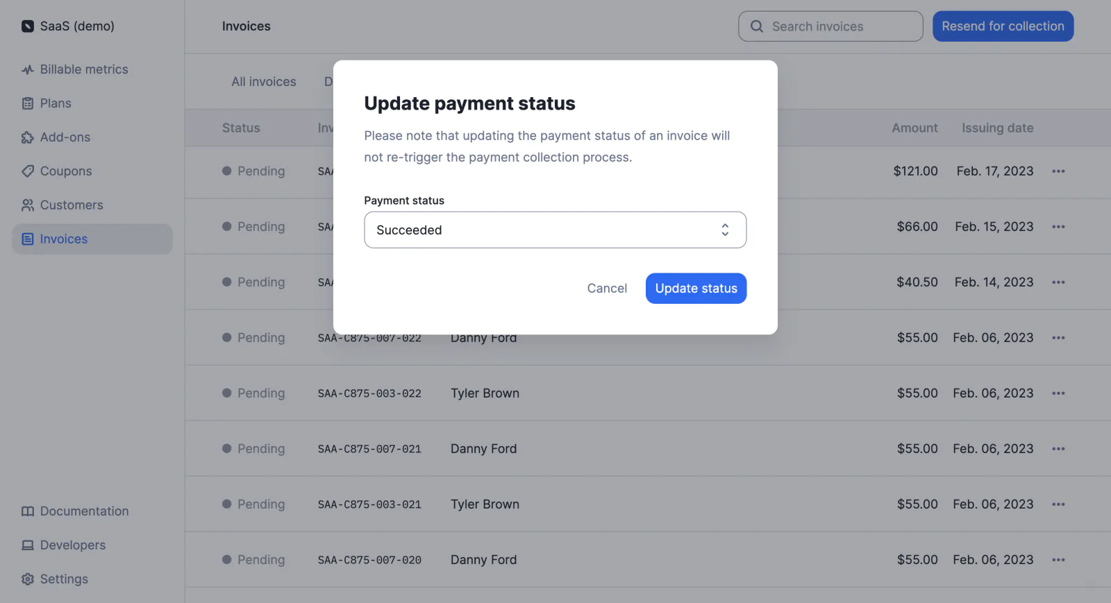 Lago invoice payment status being updated.