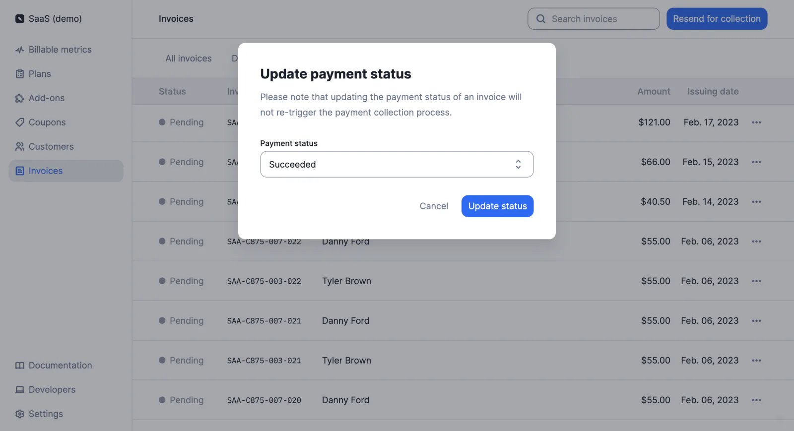 Lago invoice payment status being updated.