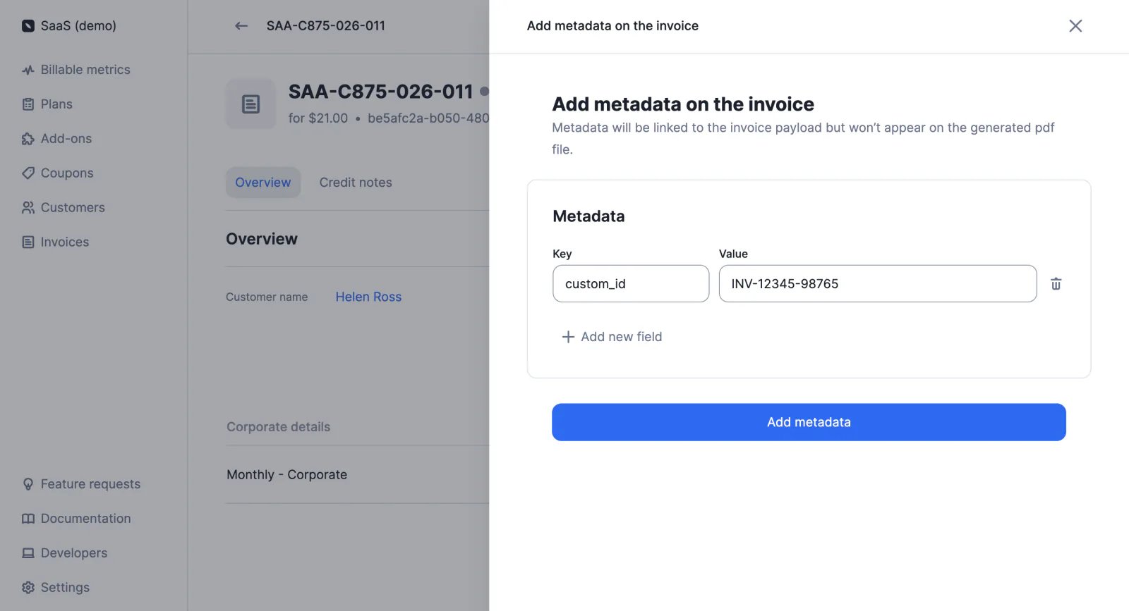 Lago invoice enriched with custom metadata.