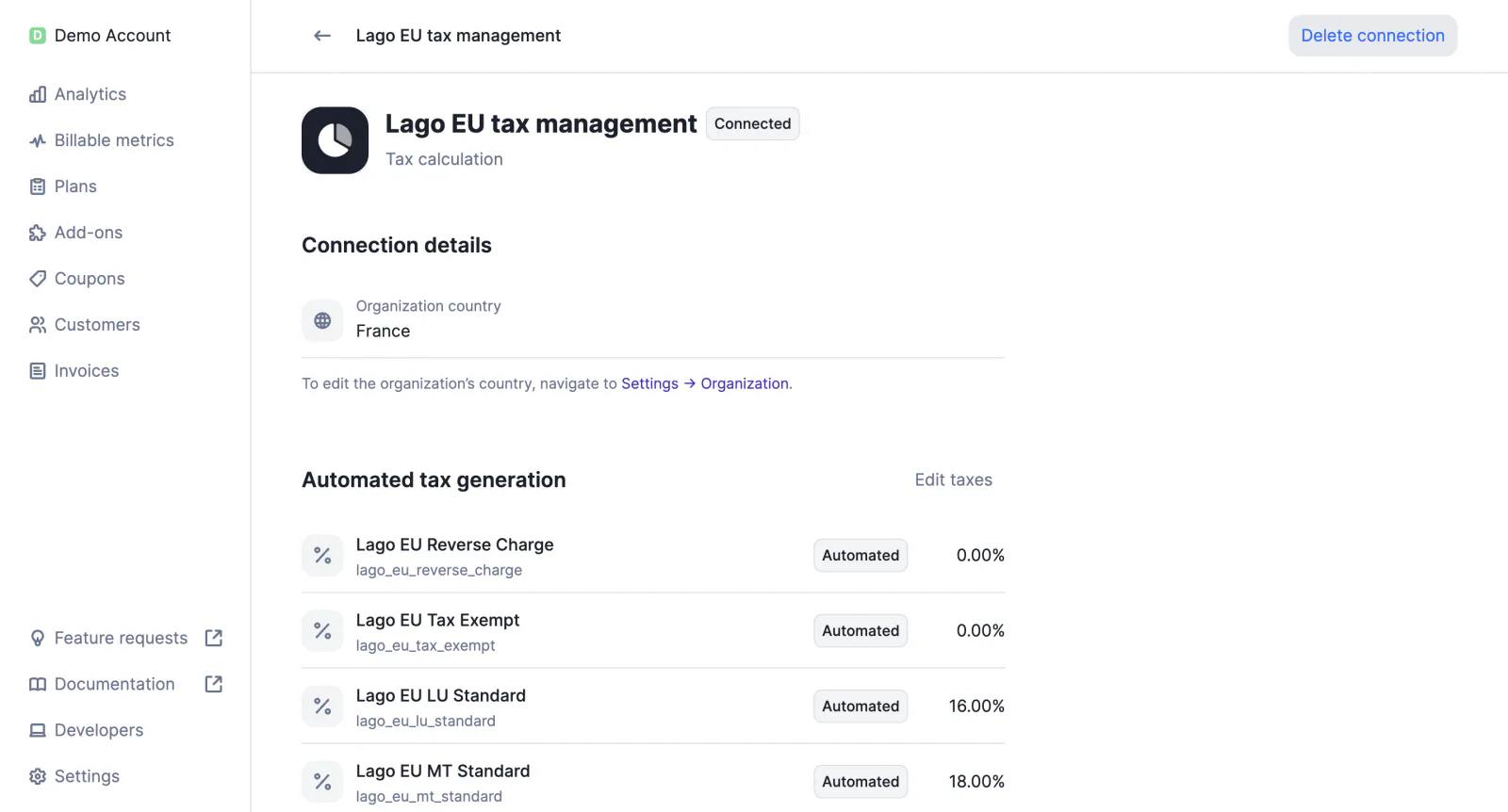 Lago EU tax management validating a customer VAT identification number.