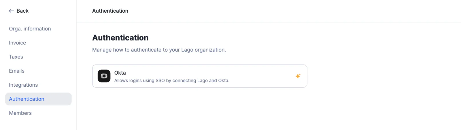 Lago single sign-on configured with Okta.