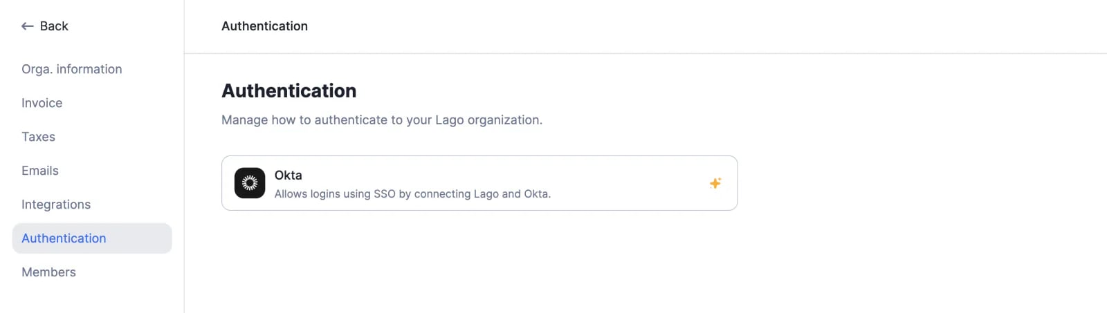 Lago single sign-on configured with Okta.