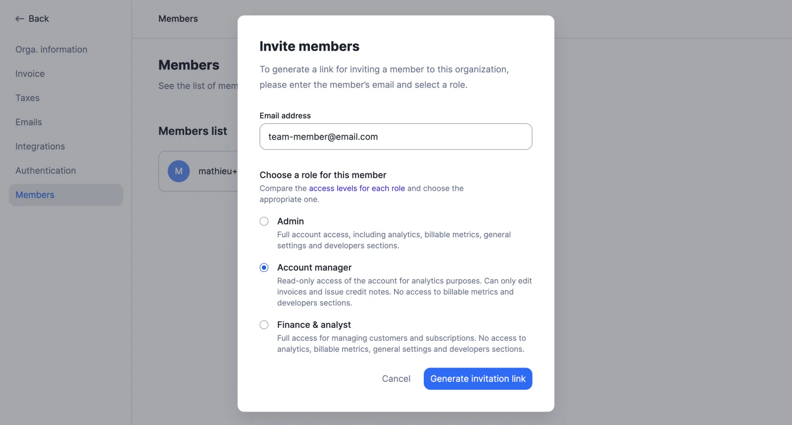 Lago role-based access control assigning roles to team members.