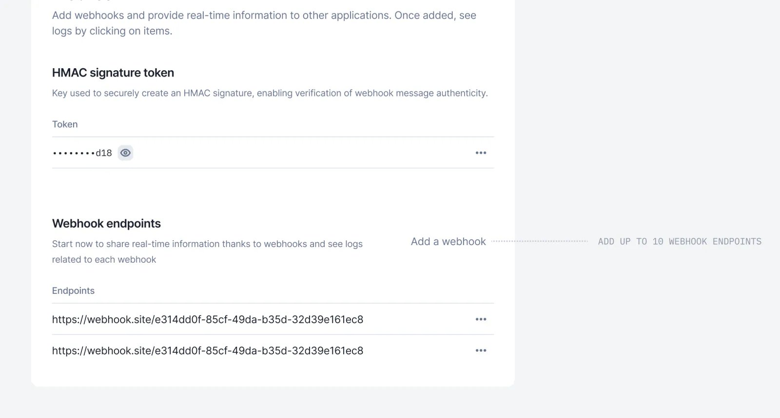 Lago developer settings listing multiple webhook endpoints.