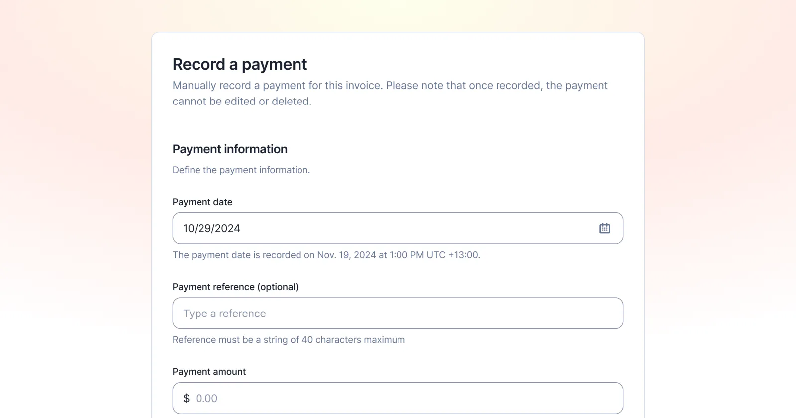 Lago invoice with a partial payment recorded manually.