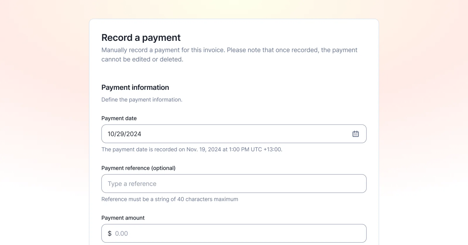 Lago invoice with a partial payment recorded manually.