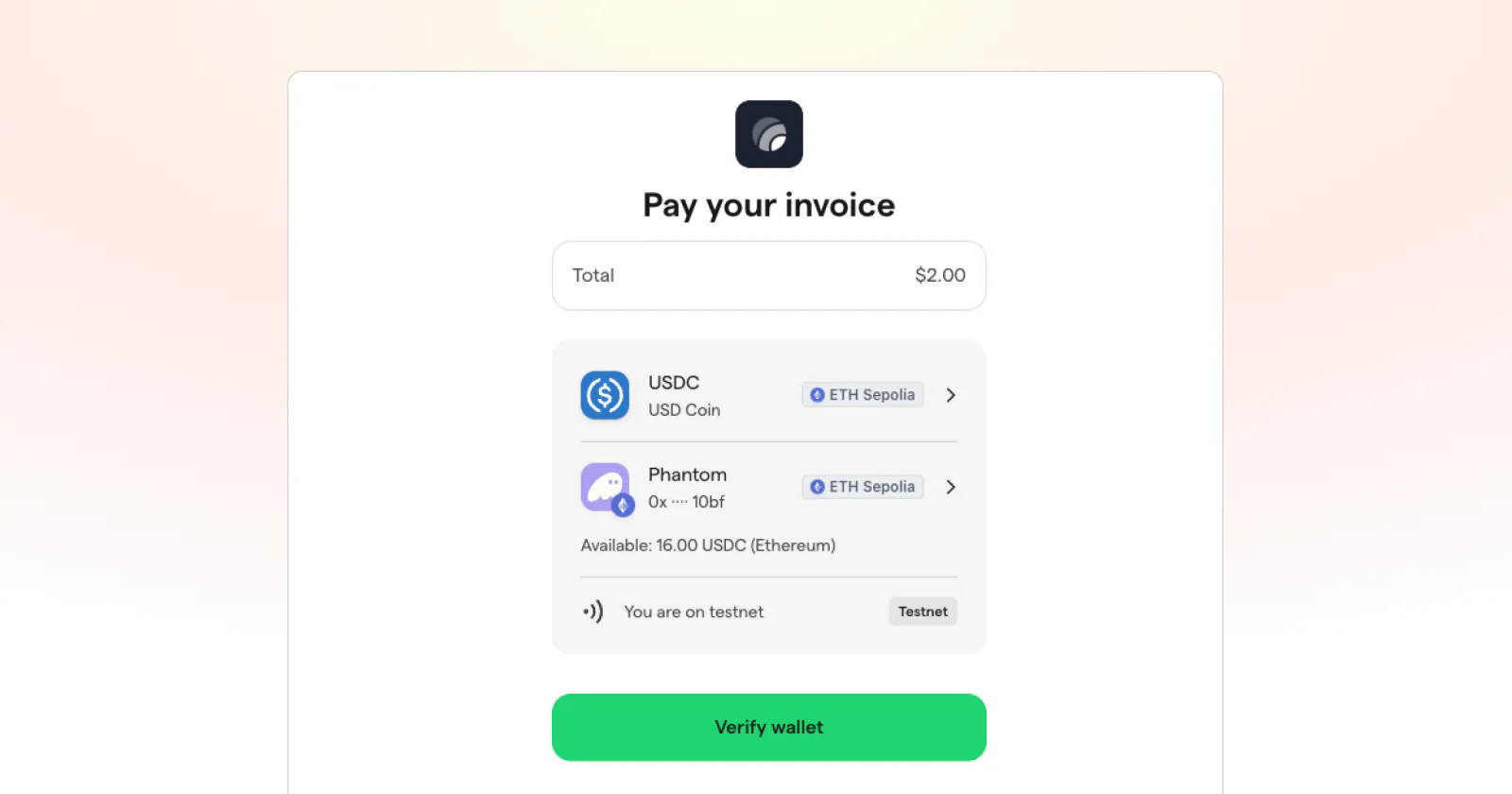 Lago invoice paid in USDC crypto.