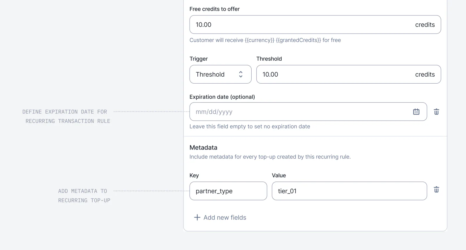 Lago wallet recurring transaction rule with an expiration date set.