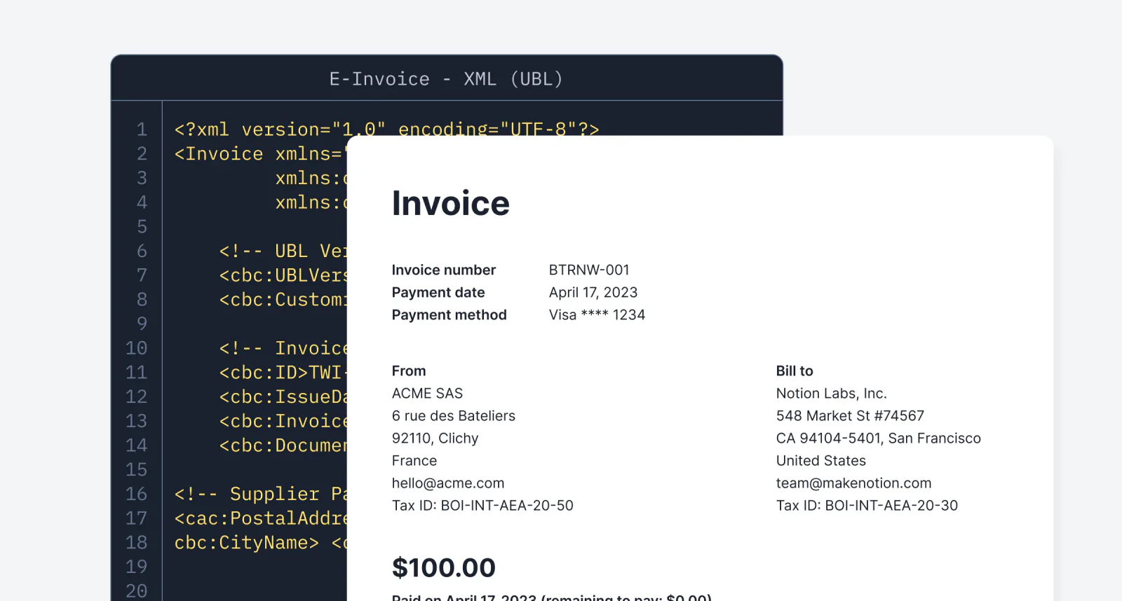 Lago e-invoicing configuration for France with compliant document formats.