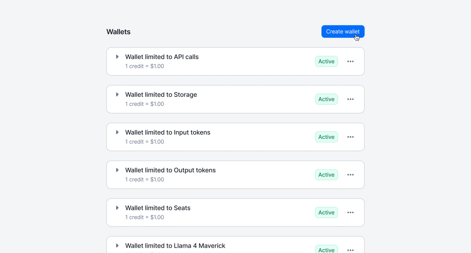 Lago customer with several wallets, each with its own priority and scope.