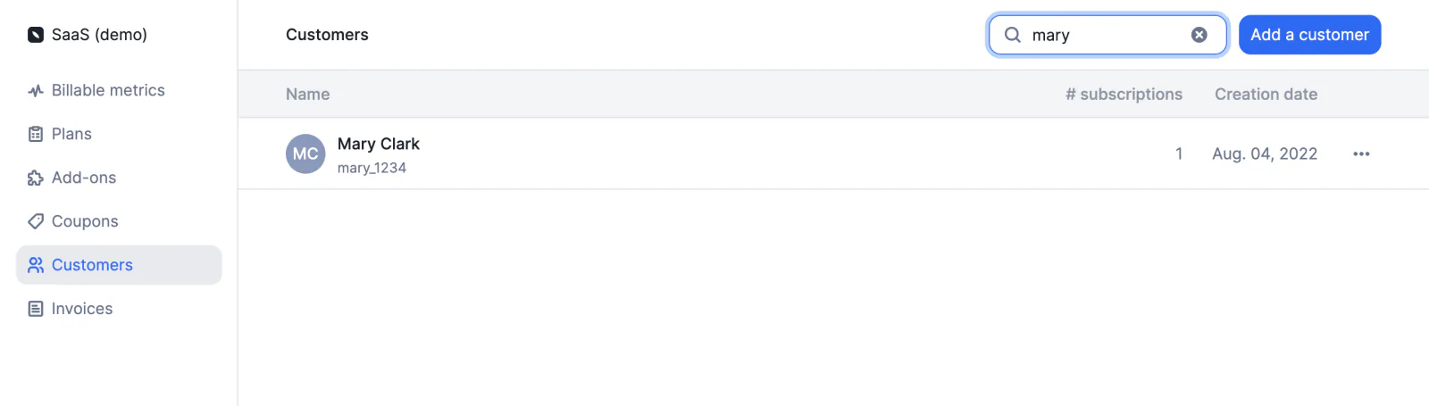 Lago search bar for finding customers quickly.