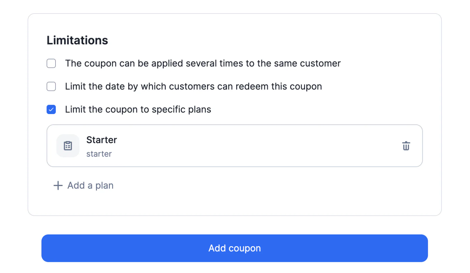 Lago coupon limited to specific plans.