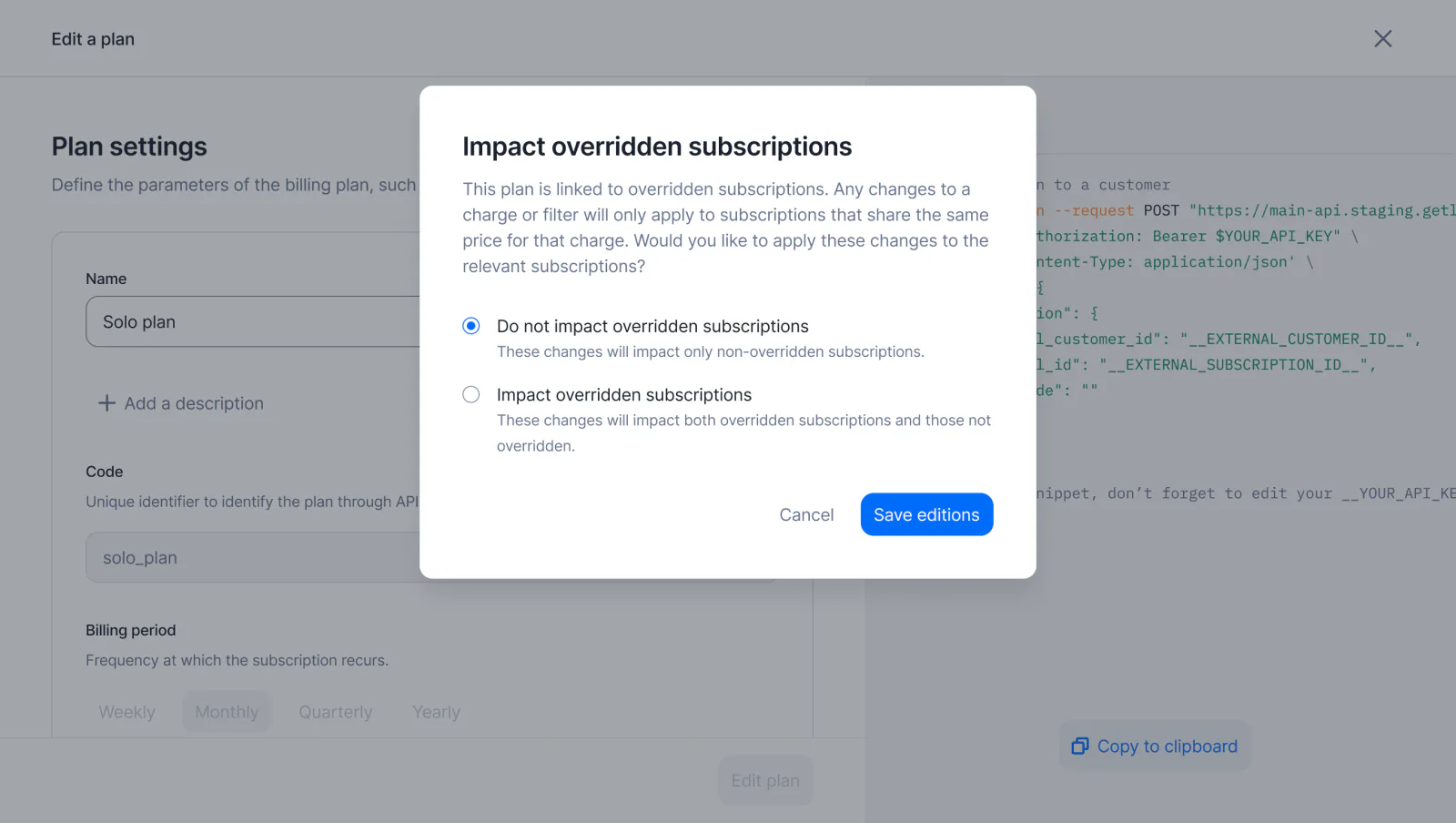 Lago plan edit cascading changes to overridden subscriptions.
