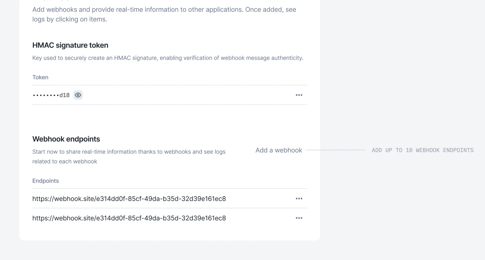 Lago developer settings listing multiple webhook endpoints.