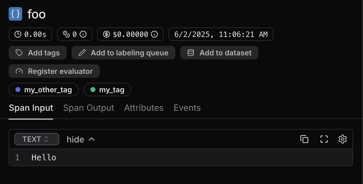 Span tags displayed as shields in the Laminar UI
