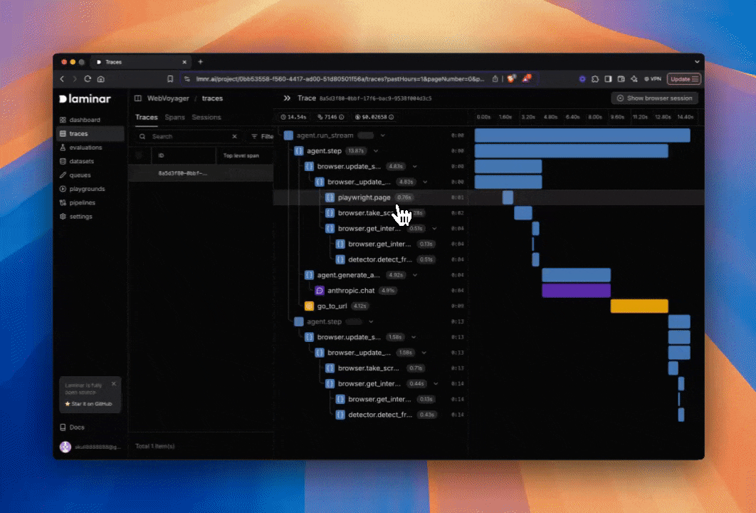 Live trace updating as spans arrive