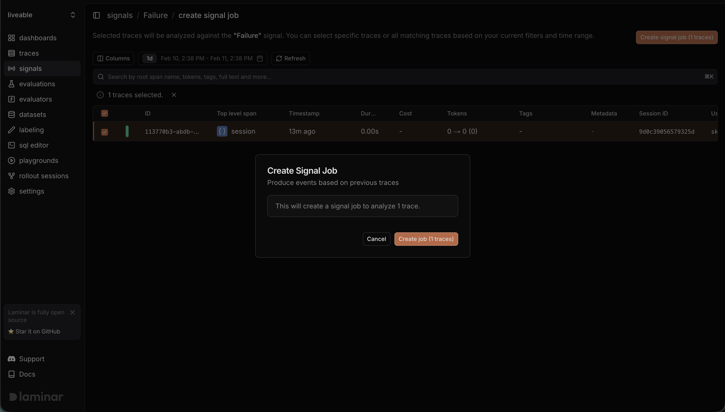 Placeholder screenshot for a signal backfill job run