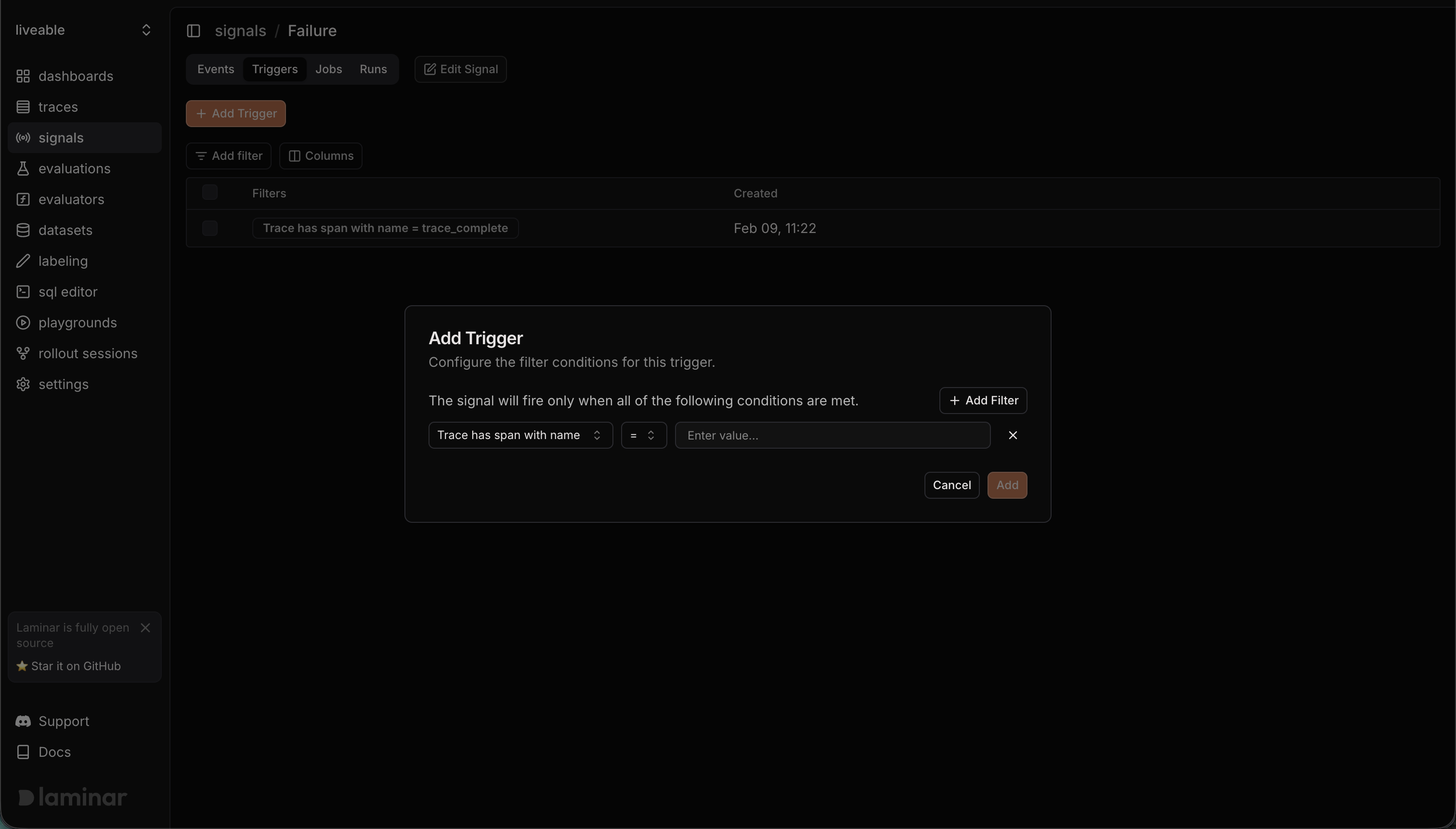Placeholder screenshot for a signal trigger setup