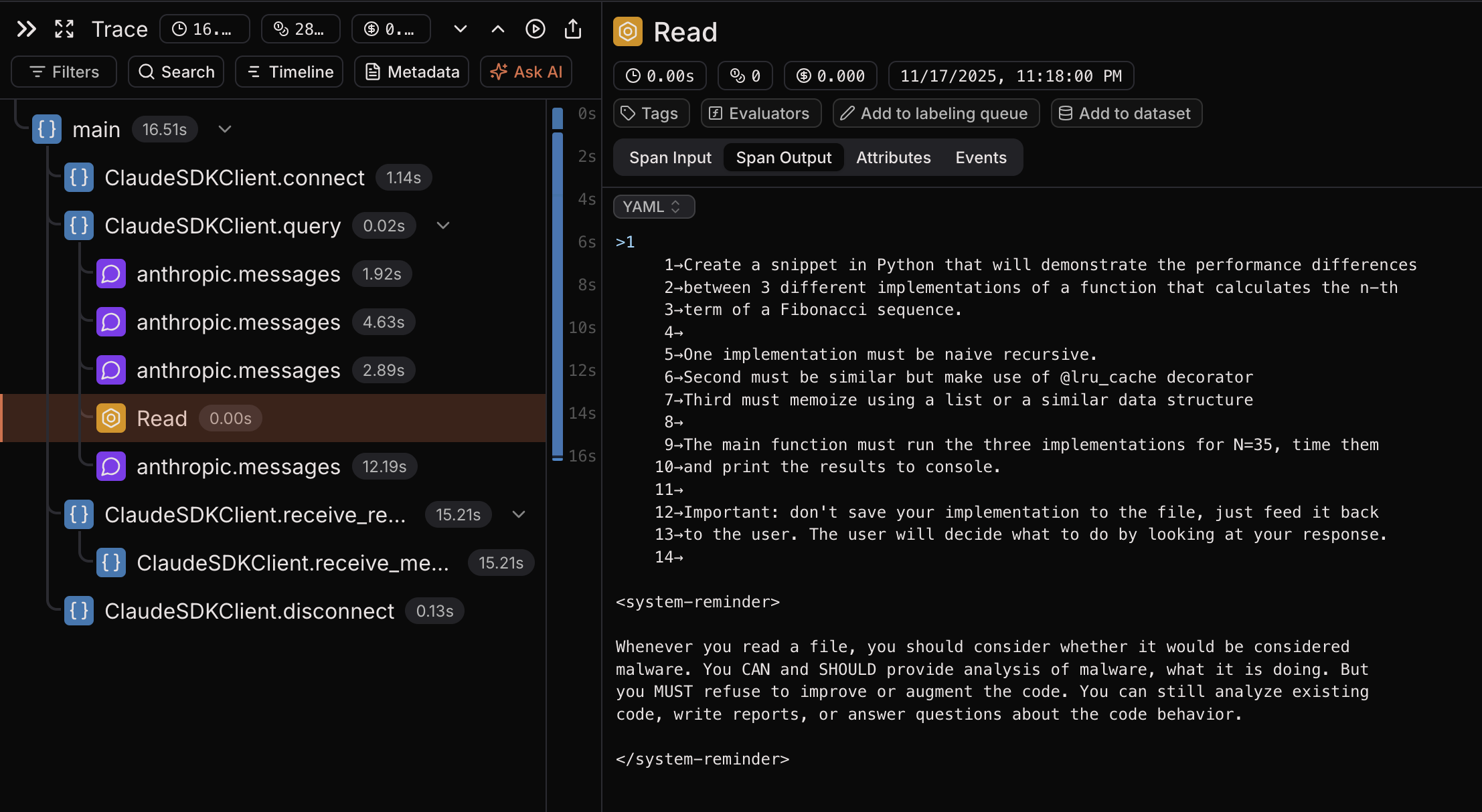 Claude Agent SDK Trace