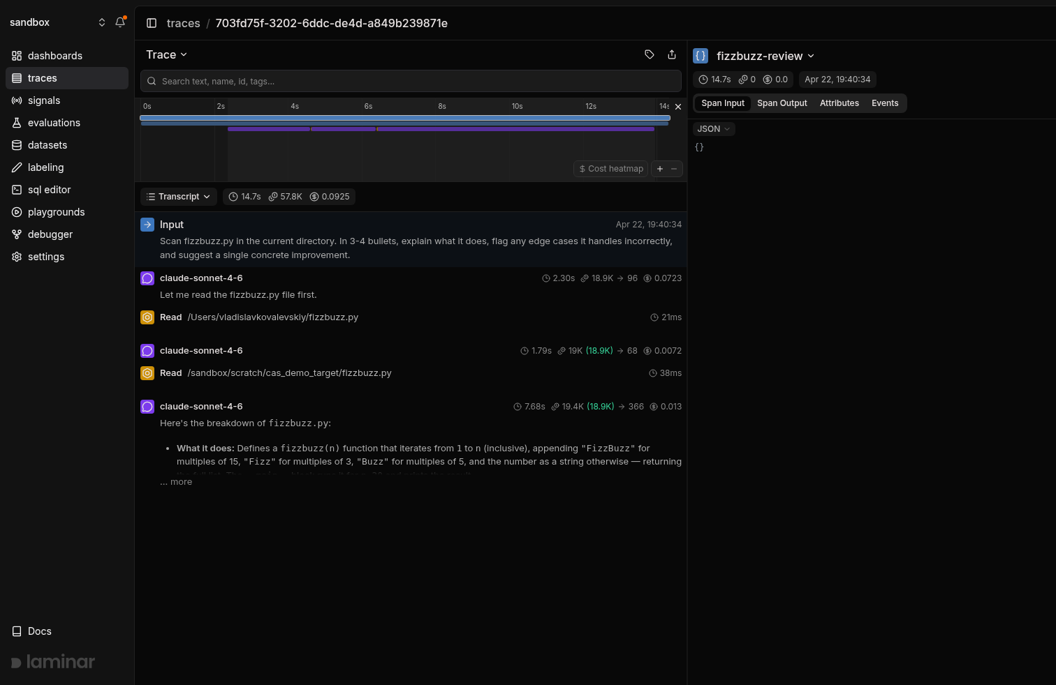 Observability for Claude Agent SDK - Laminar documentation