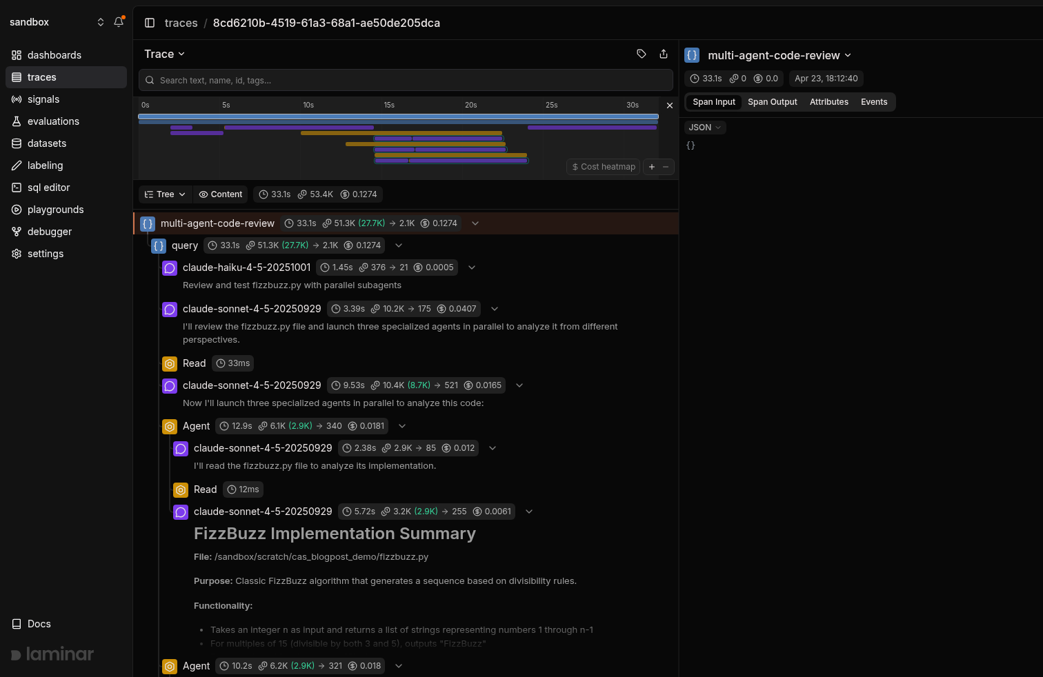 Multi-agent trace in tree view