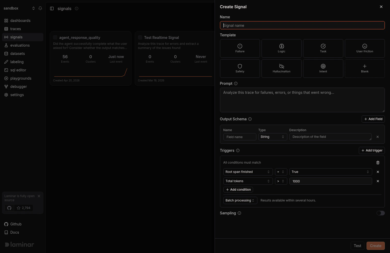 Empty signal creation form