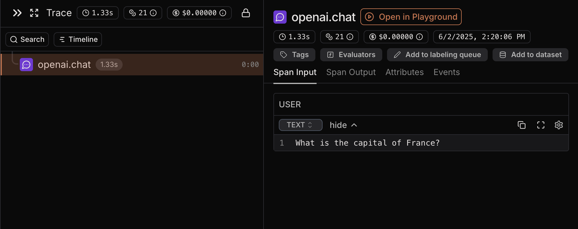 OpenAI span visualization