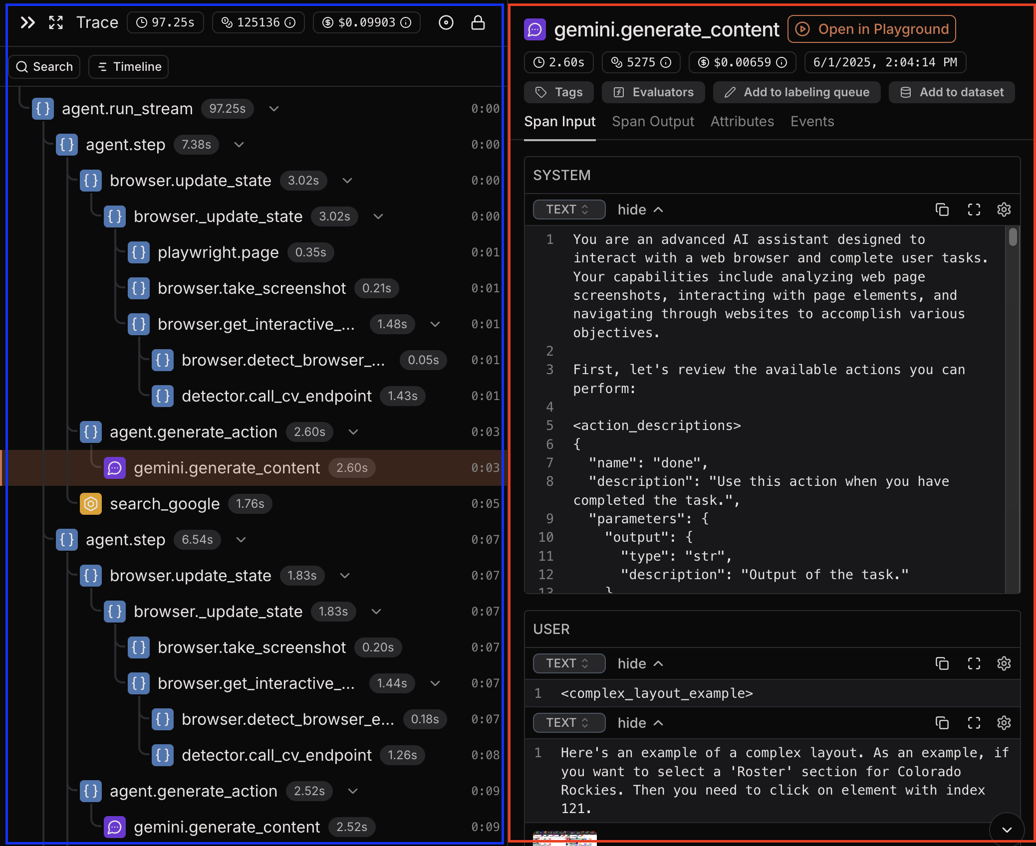 Screenshot of a trace visualization