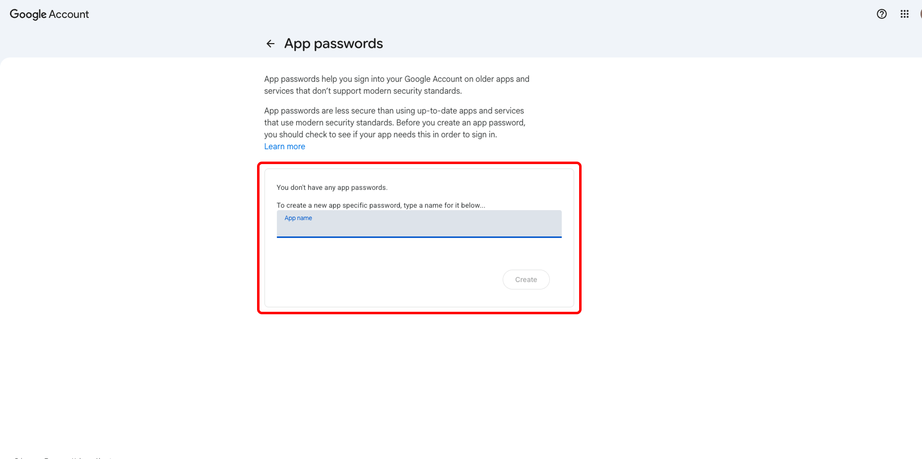 Create App Paswords