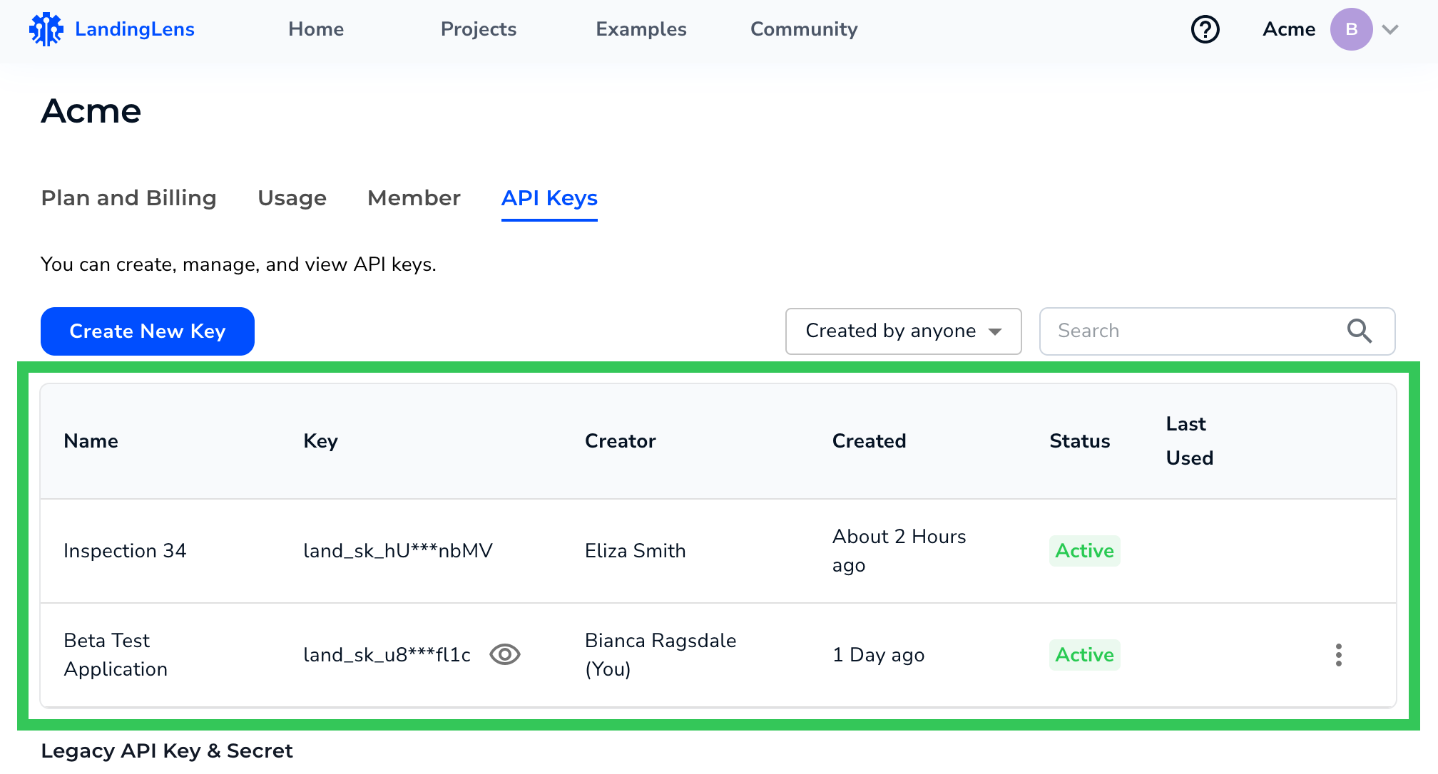 API Keys - LandingAI