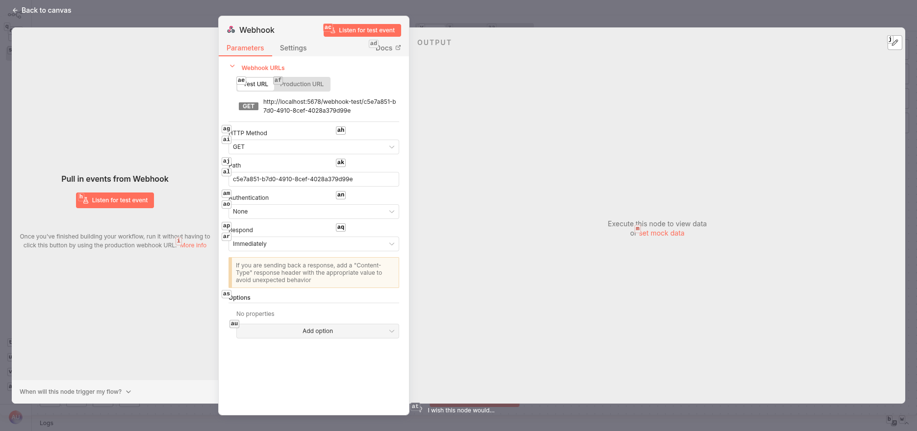 Webhook node configuration